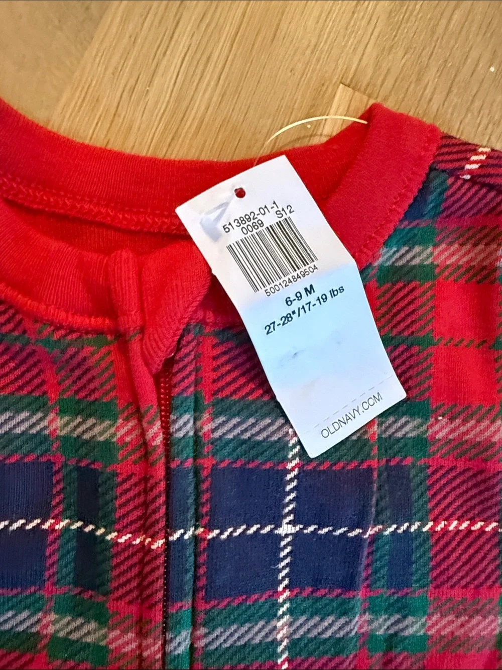 Old Navy Red and Navy Plaid Footed One-Piece for Kids